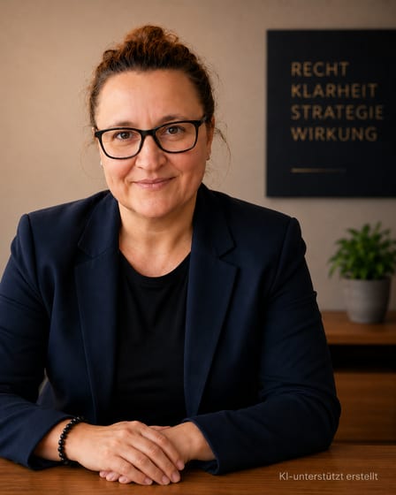 Sandra Straub, Rechtsanwältin & Datenschutzbeauftragte, an ihrem Schreibtisch